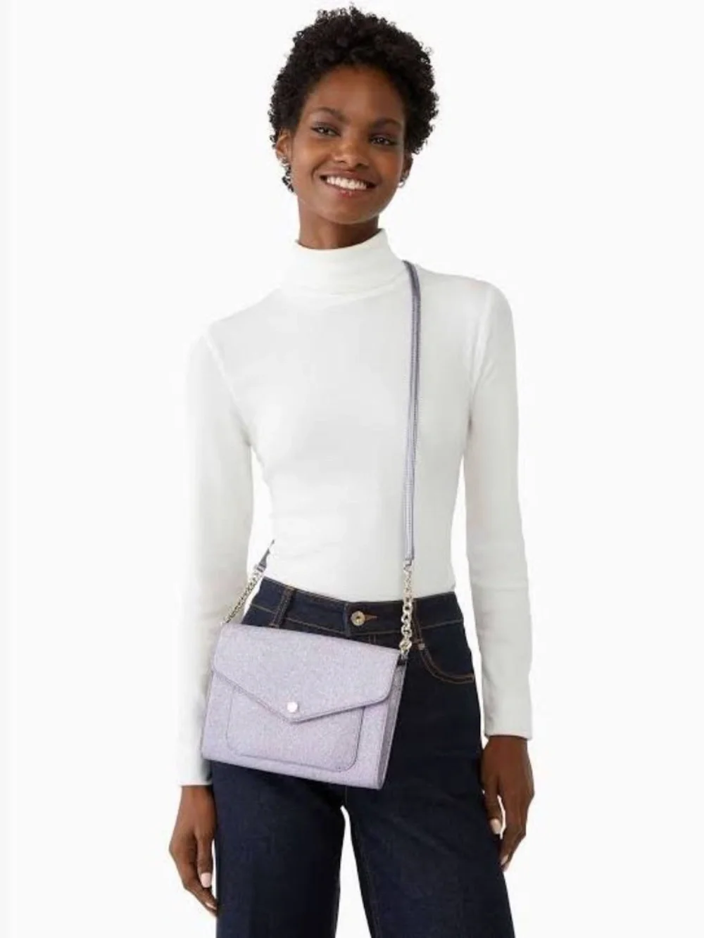 Kate Spade New York Tinsel Glitter Flap Crossbody Lilac Frost Purse